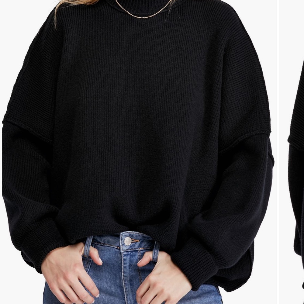 Free People Black Easy Street Tunic Sweater